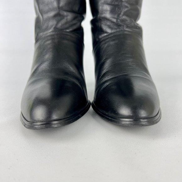Joyce Vintage Womens Narrow Black Leather Tall Heeled Boots Vtg 80s size 7N - Picture 6 of 16